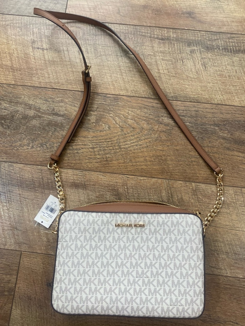 NWT Michael Kors Jet Set Travel Logo Crossbody Bag in Brown/Signature